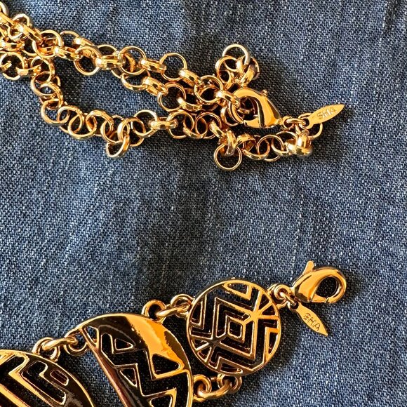 Abstract design Gold necklace & bracelet Set & 2 pairs earrings statement 80 90 - Picture 12 of 16